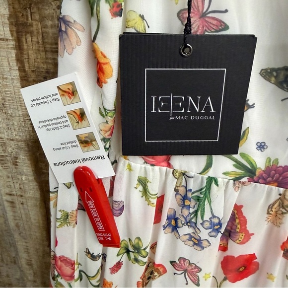 Ieena Mac Duggal 70198 Bow Strap Butterfly Floral Dress Maxi chiffon white 10 - Picture 7 of 11